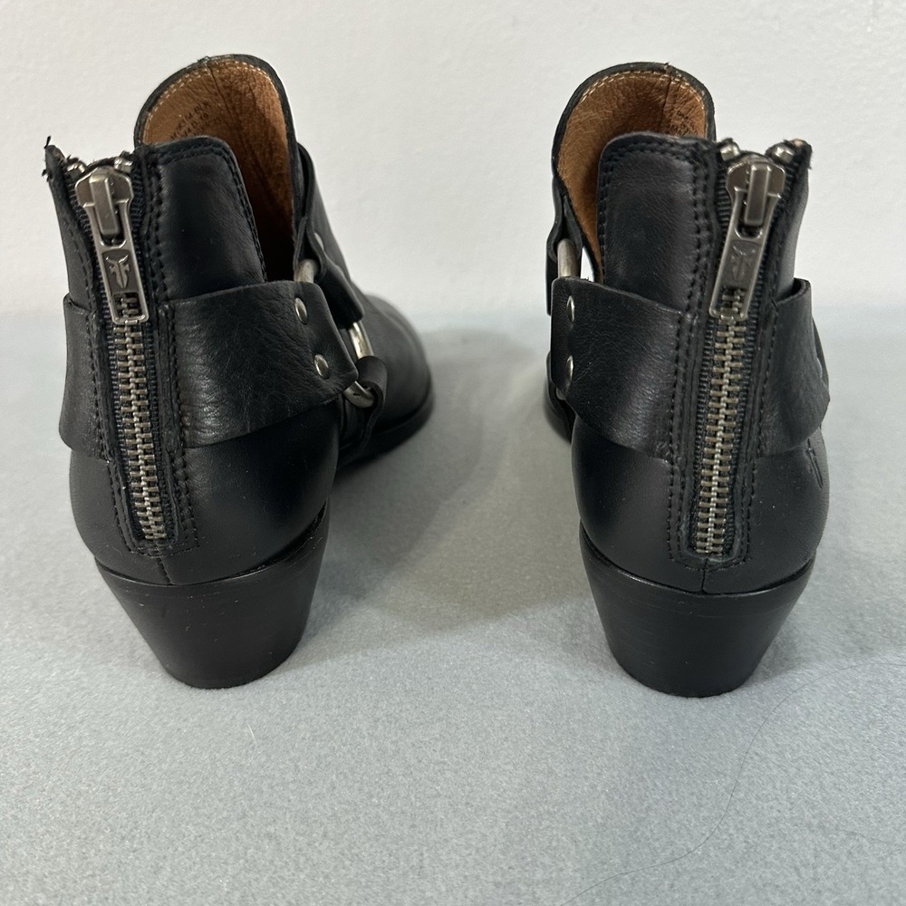 Frye Ray Harness Ankle Booties Boots Black Leather Back Zip Western Women's 9 - Picture 6 of 12
